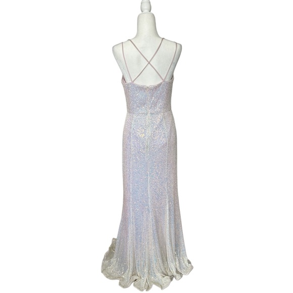 Cinderella Divine Opal Champagne CH209 Backless Sequin Gown Dress Medium - Picture 3 of 15